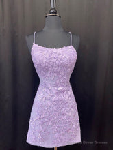 Backless Short Purple Prom Dresses, Open Back Short Purple Lace Graduation Homecoming Dresses